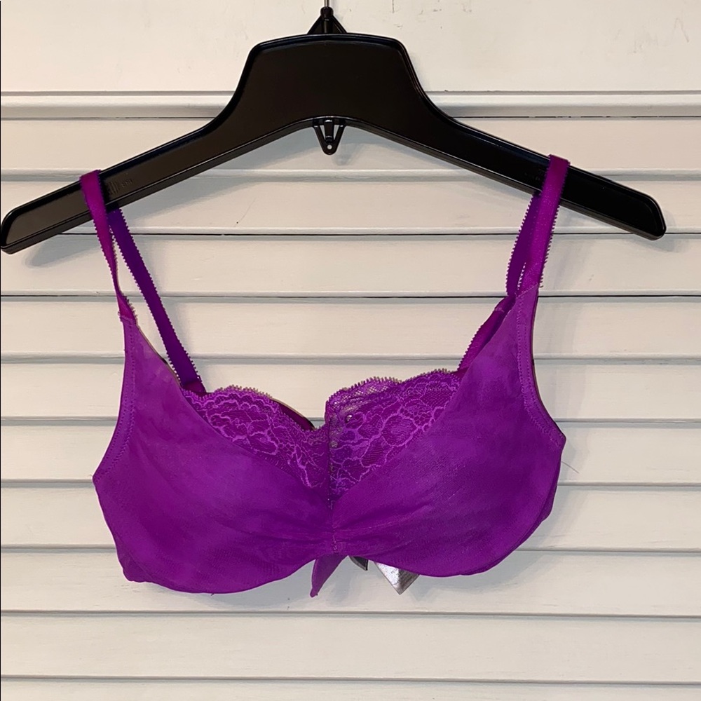 VS Purple lace front padded push up bra 32B